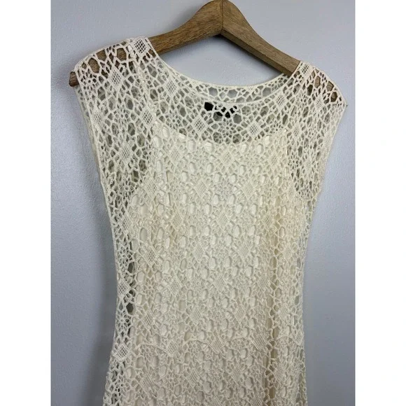 Lauren Ralph Lauren Cream Ivory Crochet Lace Dress XS Wedding Boho Floral Beach - Picture 2 of 7